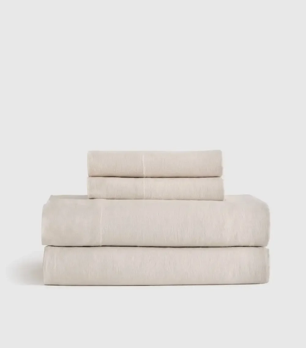 Quince European Linen Cal King 4 piece Sheet Set Sand Natural Color NWT